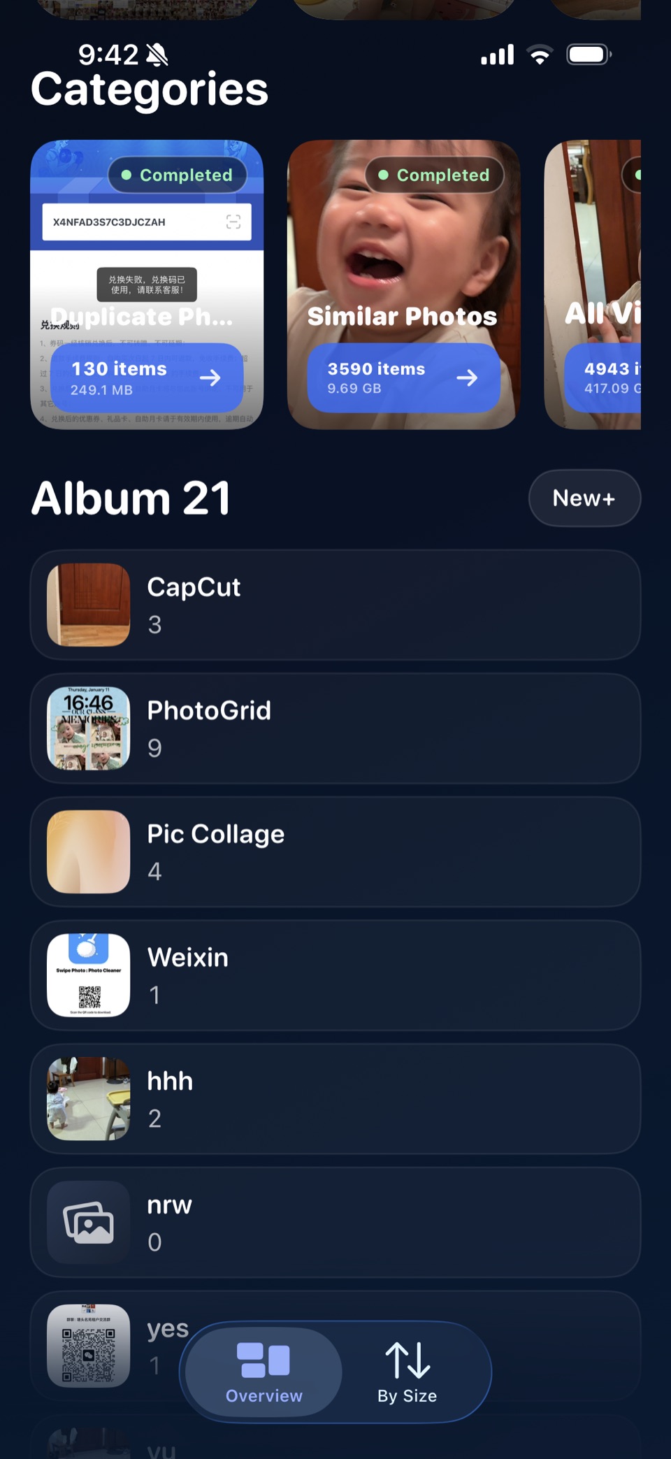 SwipeWipe overview showing albums and cleanup categories with family photos
