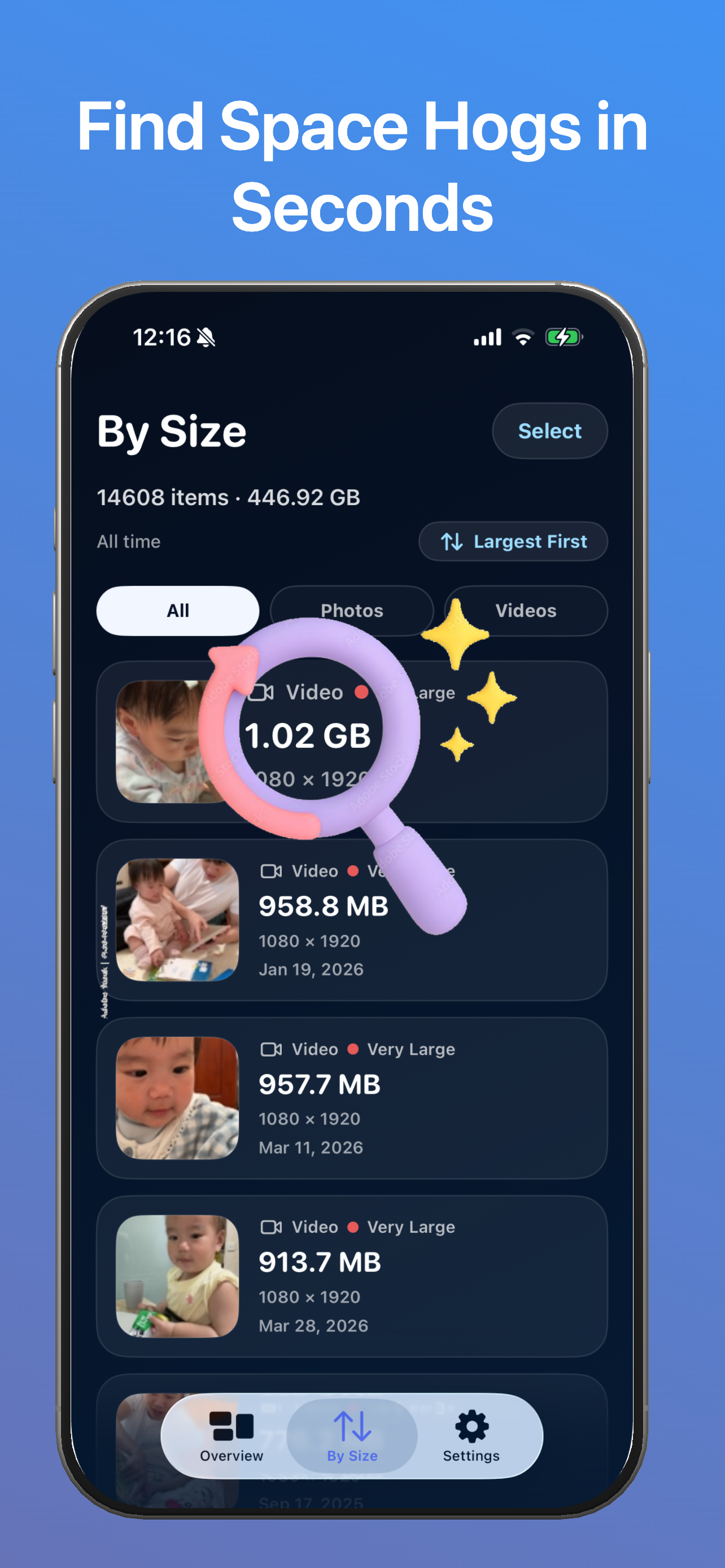 SwipeWipe screenshot showing timeline-based cleanup on iPhone